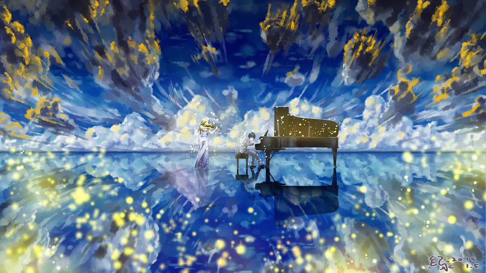 Wallpaper Shigatsu Wa Kimi No Uso Manga 1024x576