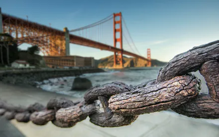 Мост, Golden Gate, Сан-Франциско, Побережье, Океан, Дерево, Канаты, Архитектура