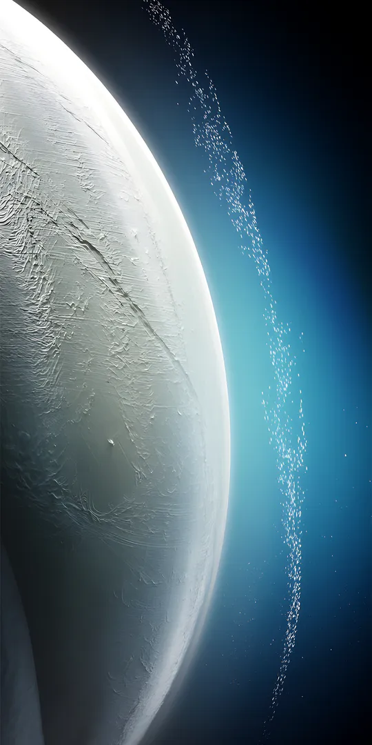 Обои на телефон: Ледяная планета с орбитальным кольцом частиц