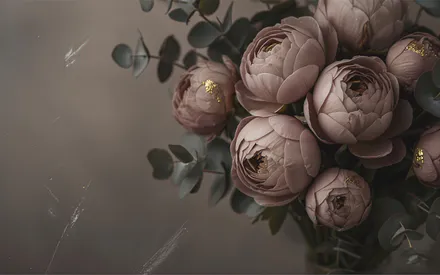 Peonies, Eucalyptus, Beige, Bouquet, Desktop Wallpaper
