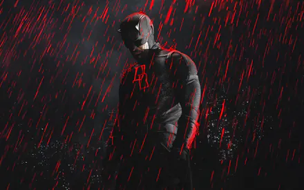 Супергерой, Темна атмосфера, Червоний дощ, Нічне місто, Драматичне світло, Напруга, Сила, Кінематографічний стиль, Екшен