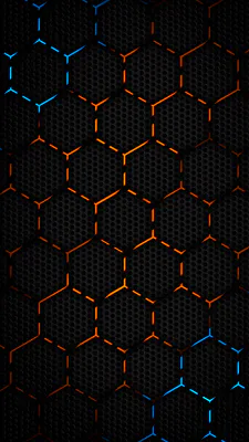 Абстракция, Гексагон, Техно, Hi-tech, Темный фон, Неон, Синий, Оранжевый, Текстура, Минимализм, Футуризм