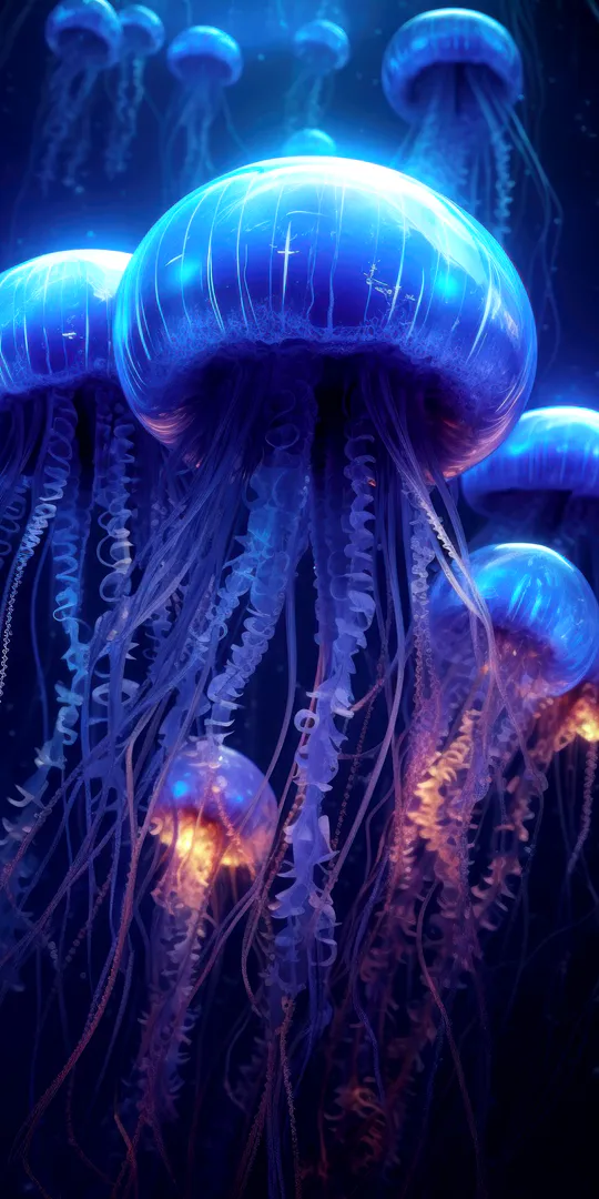 Обои на телефон: Светящиеся медузы в глубинах океана