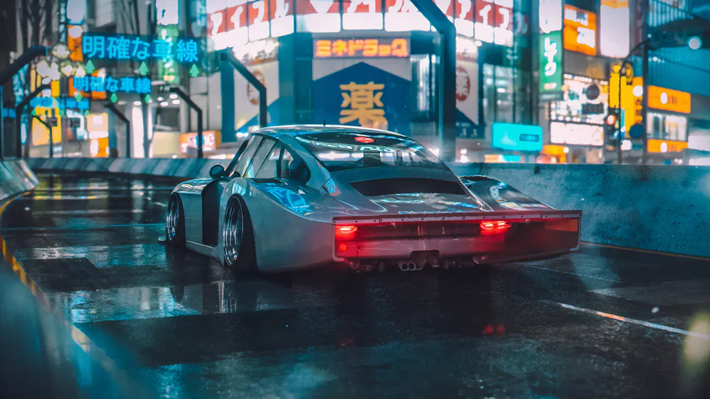 Обои на рабочий стол: Неоновый дрифт в ночном мегаполисе