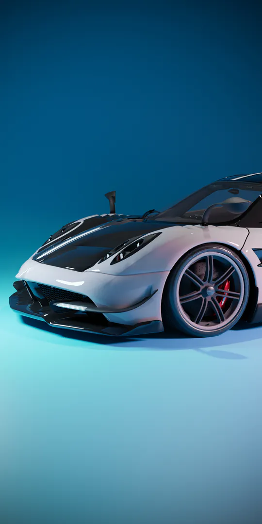 Обои на телефон: Суперкар в студийном свете на синем градиентном фоне.