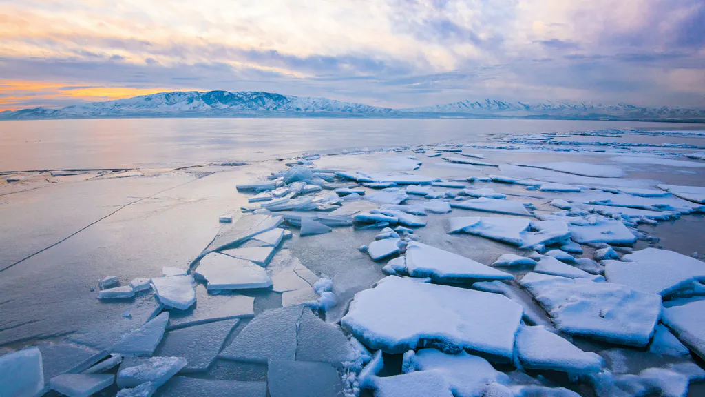 Обои на рабочий стол: Ледяной покой замерзшего озера