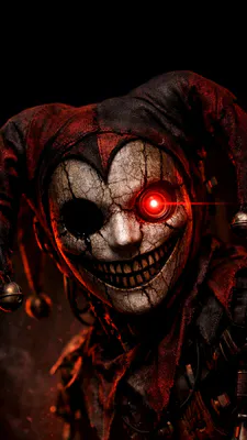 Клоун, Жах, Хорор, Кіберпанк, Робот, Маска, Тріщини, Червоне око, Amoled, AI Art