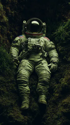 Скафандр, Шолом, Польотний костюм, Нашивка usa, Зелені рослини, Похмура атмосфера, Сюрреалістичний, Наукова фантастика