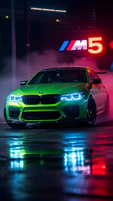 Спорткар, Світлодіодні фари, Неонова підсвітка, Вологий асфальт, Нічне місто, Дим, Відблиски, Антикрило, AI Art