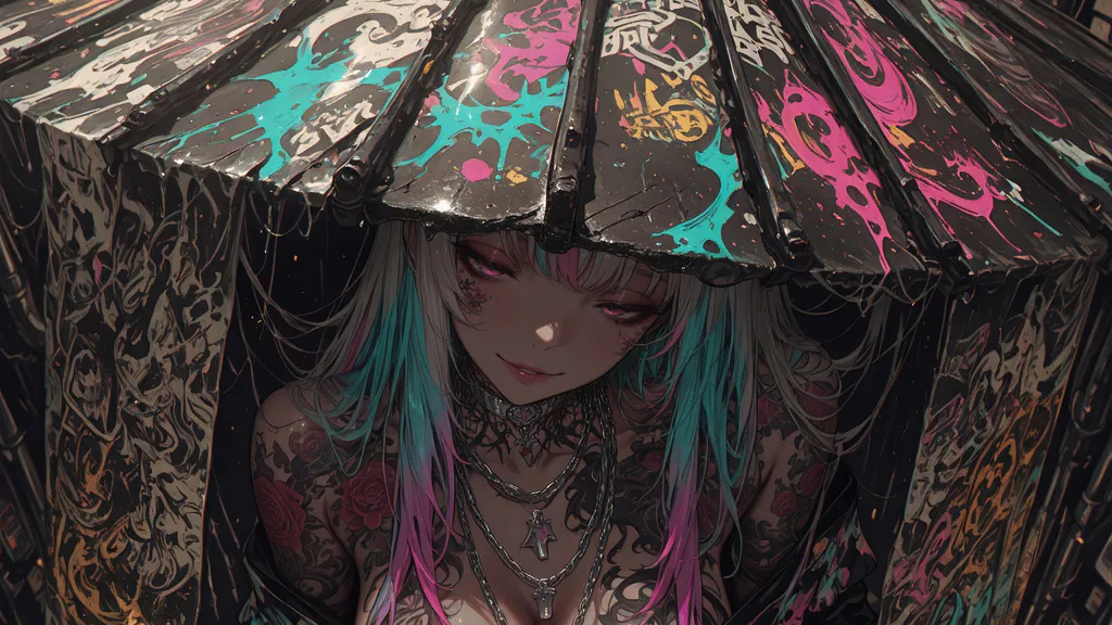 Обои на рабочий стол: Неоновая самурайка