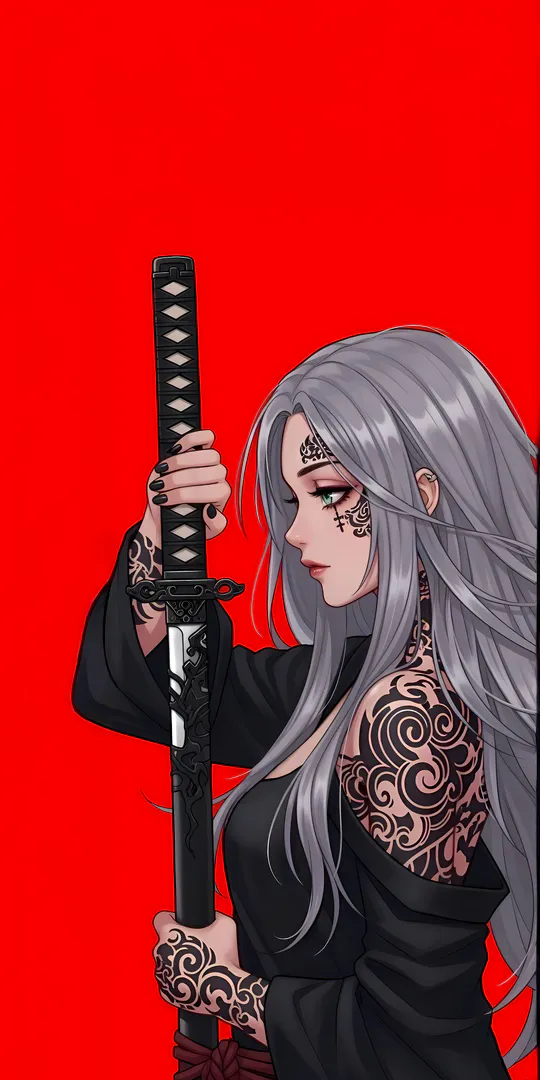 Обои на телефон: Татуированная самурайка