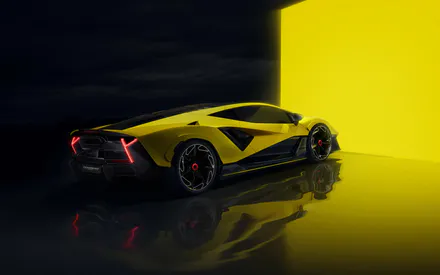 Lamborghini Revuelto, Суперкар, Спортивная машина, Автомобиль, Желтый, Контраст