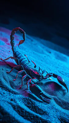 Скорпион, Неон, Песок, Синий, Атмосфера