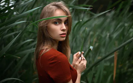 Портрет, Природа, Листья, Зелень, Голубые глаза, Фотосессия, Атмосферно