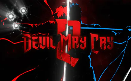 Silhouette, Contrasting Colors, Broken Glass, Bullets, Sword, Game Logo, Dante, Nero