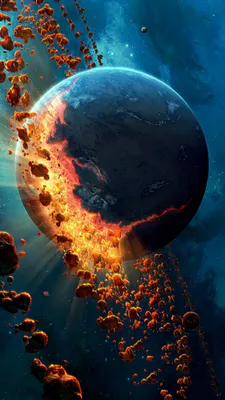 Planet, Space, Asteroids, Volcanic Lava, Starry Sky, Planet Explosion, Outer Space, Fantasy Art, AI Art