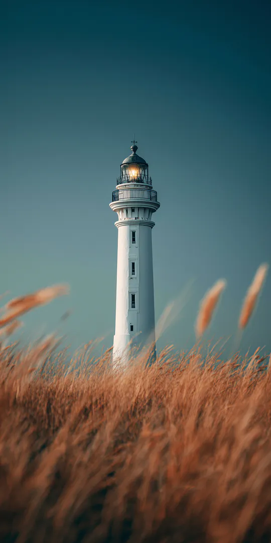 Phone wallpaper: A lighthouse among the grasses