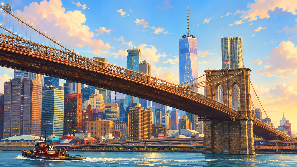 Обои на рабочий стол: Brooklyn Bridge в Нью-Йорке