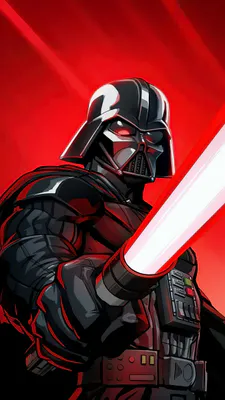 Darth Vader, Star Wars, Световой меч, Черная броня, Красный фон, Цифровая иллюстрация, Темный лорд