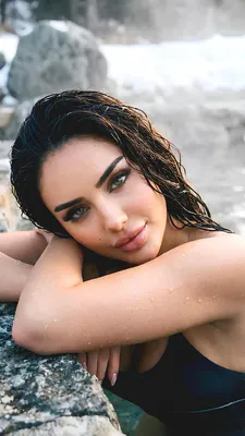 Girl, Portrait, Wet Hair, Blue Eyes, Bathing, Winter Nature, Water, Snow