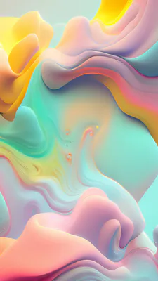 Abstraction, Pastel Colors, Smooth Shapes, Gradient, Liquid Textures, Turquoise, Pink, Yellow, AI Art