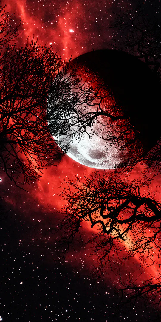 Phone wallpaper: Red moon in the nebula