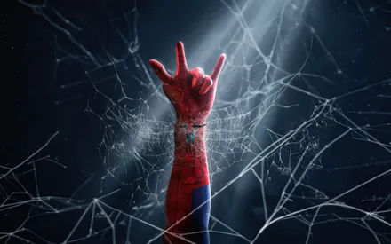 Spider-Man, Супергерой, Паутина, Красная рука, Комиксы, Кинооперсонаж, Темный фон