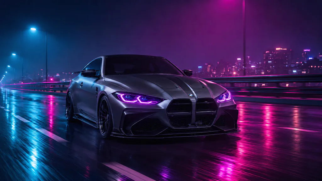 Обои на рабочий стол: BMW в неоновом городе