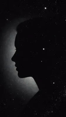 Silhouette, Face Profile, Starry Sky, Space, Black and White, Portrait, Stars