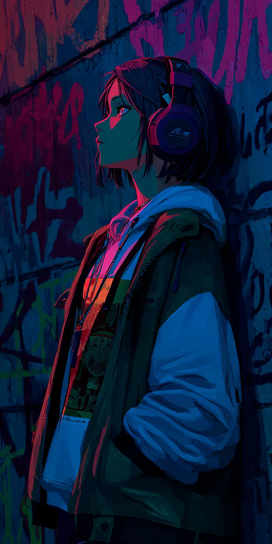 Phone wallpaper: Girl in headphones