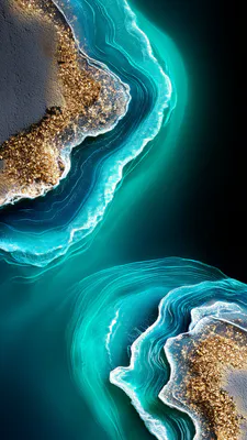 Abstraction, Turquoise, Gold, Glitter, Ocean, Waves, Marble, Liquid Art, Mobile Background, Luxury