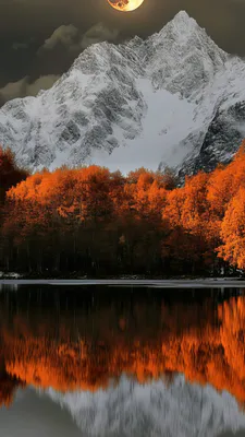 Пейзаж, Горы, Размышления, Луна, Озеро, Вечер, Природа