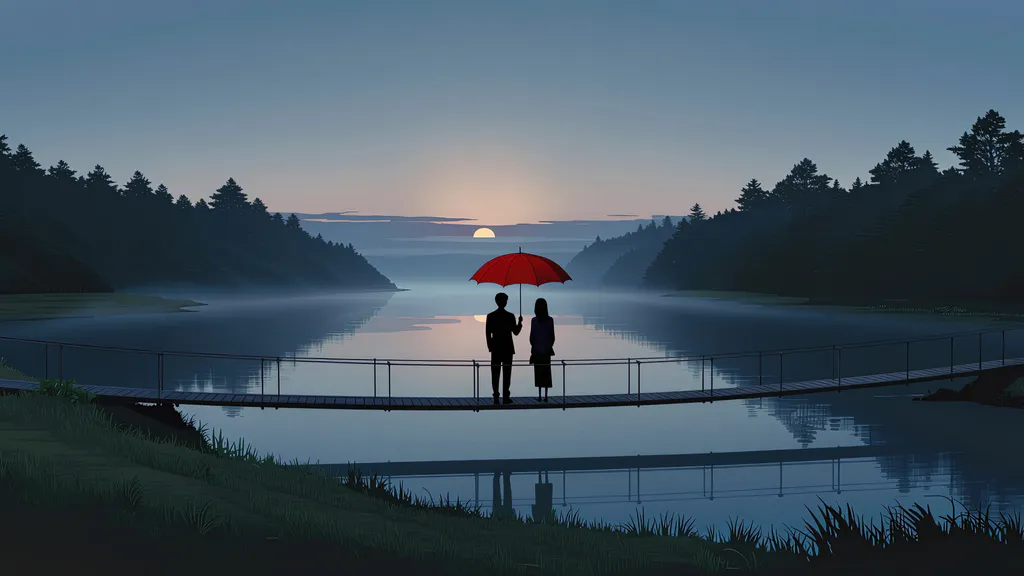 Обои на рабочий стол: На мосту под зонтом