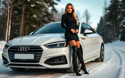 Snow, Audi, Girl, Dress, Heels, Road, Ai Art