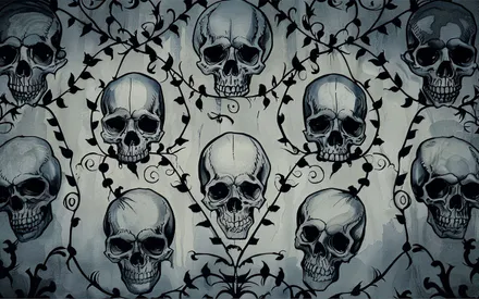 Гирлянды, Черепа, Серый, Принт, Хоррор, Обои на рабочий стол