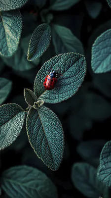 Божья коровка, Насекомое, Жук, Красный жук, Макро, Макросъемка, Листья, Зеленый лист, Природа, Насекомое на листьях, Лесная природа, Естественный фон, Растение, Дикая природа, Макро природа, Темный фон
