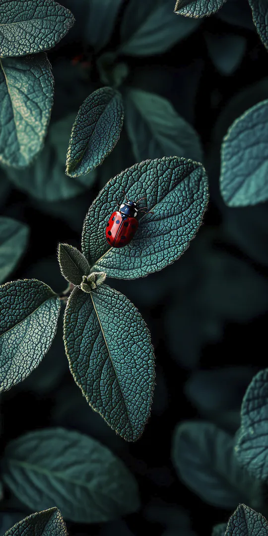 Обои на телефон: Божья коровка на листьях