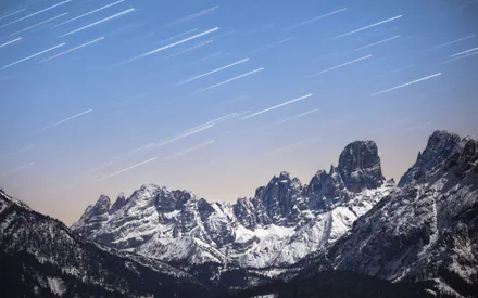 Dolomites, Доломиты, Альпы, Горы, Ночное небо, Star Trails, Пейзаж, Италия, Mountains, Nature
