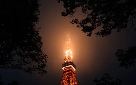 Tokyo Tower, Tokyo, Japan, Башня, Ночь, Городской пейзаж, Архитектура, Landmark, Night City