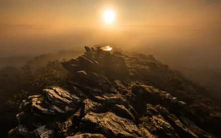 Солнце, Горы, Туман, Камни, Скалы, Рассвет