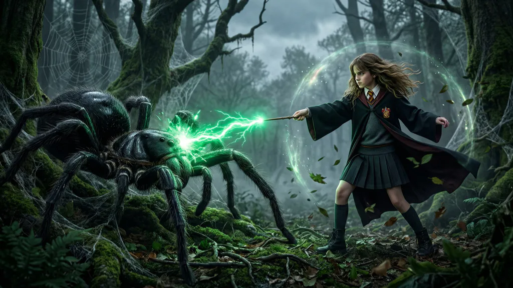 Обои на рабочий стол: Гермиона и акромантул