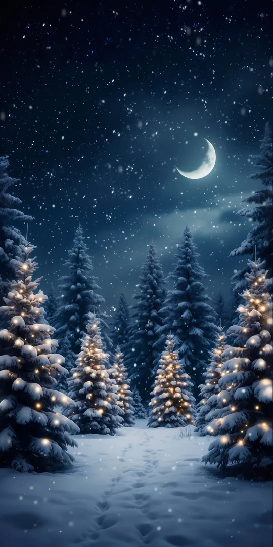 Phone wallpaper: Winter fairy tale under the moon
