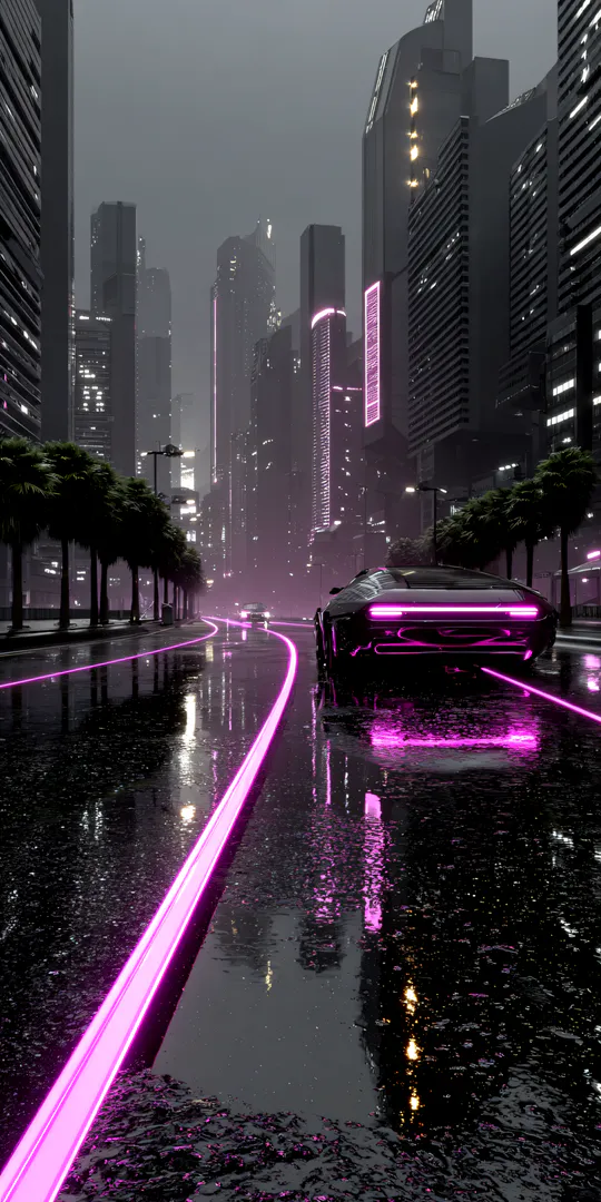 Обои на телефон: Футуристический драйв в Неоновом городе