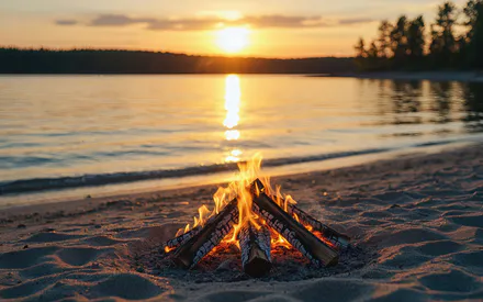 Костёр, Пляж, Открытый огонь, Небо, Природа