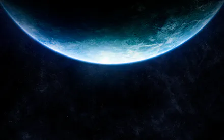 Земля, Планета, Космос, Всесвіт, Орбіта, Атмосфера, Синє світіння, Світло, Схід, Сонце, Зірки, Туманність, Космічний знімок, Галактика, Астрономія, Наука, Фантастика, Наукова фантастика, Арт, Темний фон, Чорний фон, Мінімалізм, Горизонт