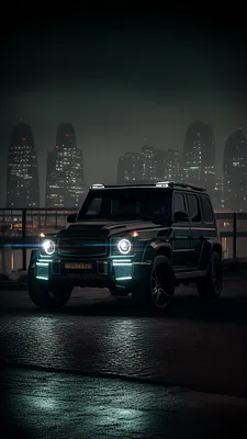Mercedes-Benz, G-Class, Позашляховик, Нічне місто, Неонове освітлення, Мокрий асфальт, Міський пейзаж, AI Art