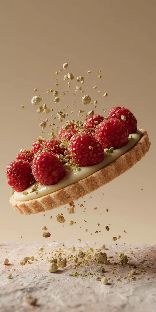 Phone wallpaper: Raspberry tart in flight