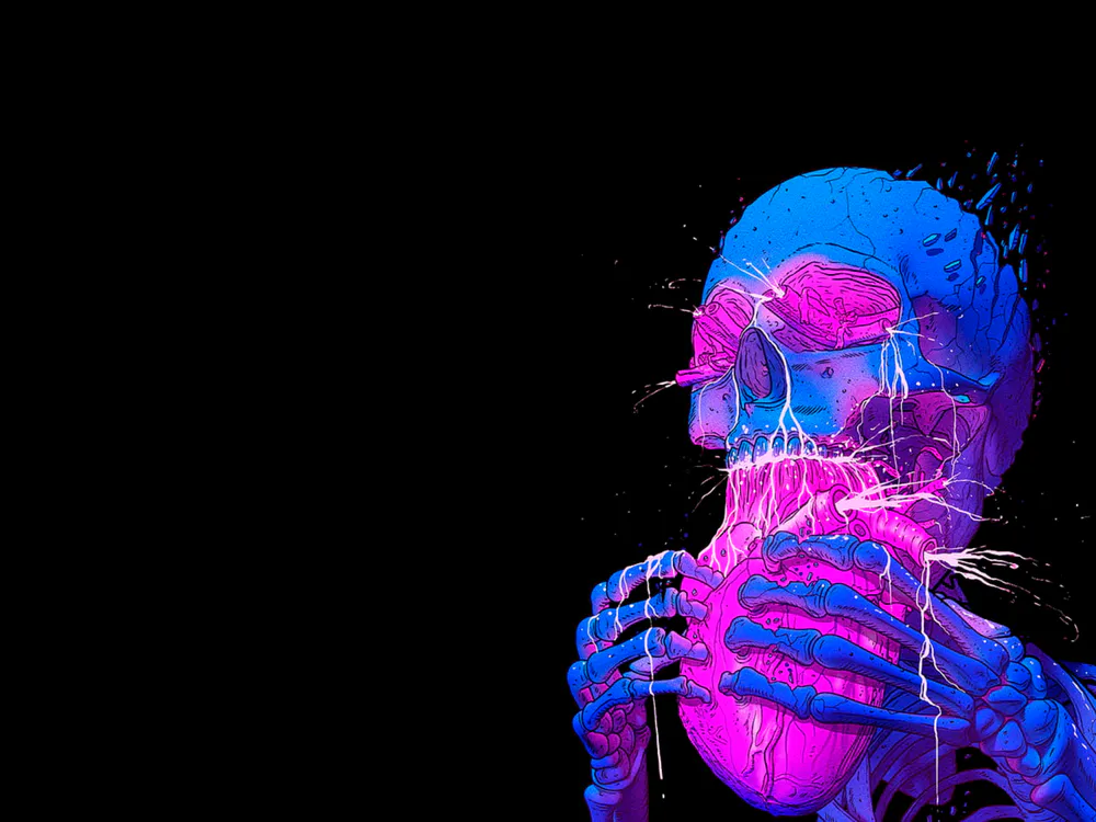 Wallpaper Neon skeleton 1284x2778