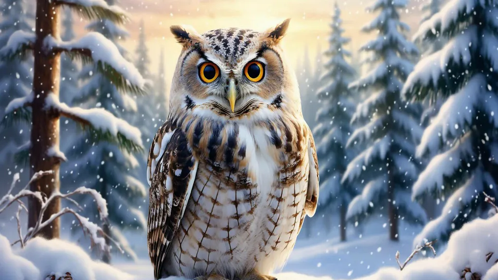 Обои на рабочий стол: Сова в зимнем лесу