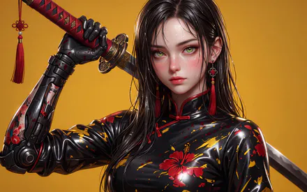 Girl, Katana, Kimono, AI Art, AI Generated